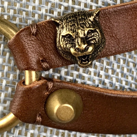 Gucci Brown Leather Feline Head Choker Necklace - Picture 3 of 8